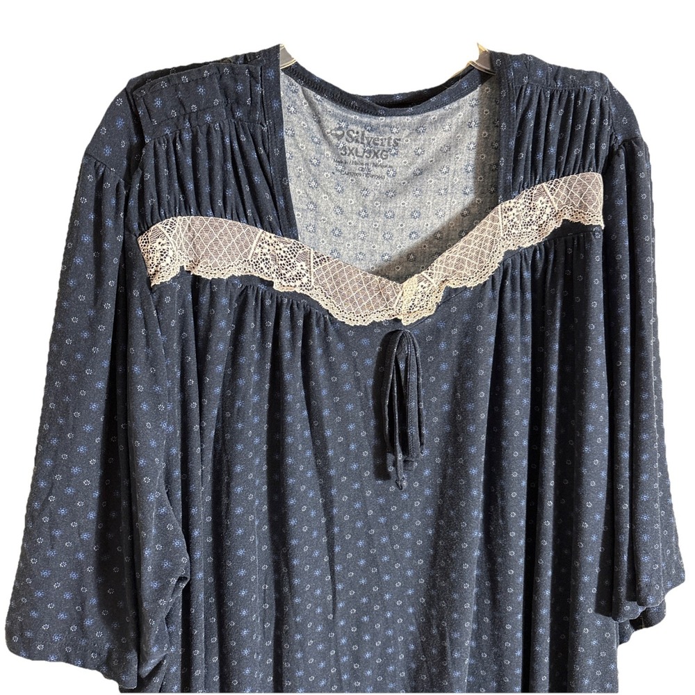 SILVERTS ADAPTIVE CLOTHING NIGHTGOWN SZ 3X BLUE Navy OPEN‎ BACK SHOULDER SNAPS